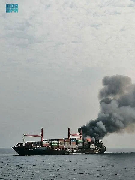 Saudi Border Guards rescue crew of fire-stricken ship off the Red Sea