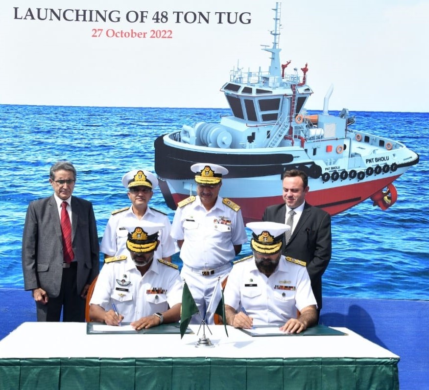 Launching ceremony of 48 tons Tug built for Pakistan Navy held