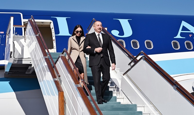 President of Azerbaijan and First Lady Mehriban Aliyeva arrives in Uzbekistan