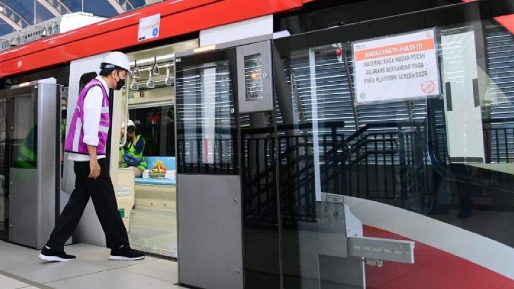 President Jokowi rides new LRT train trial run