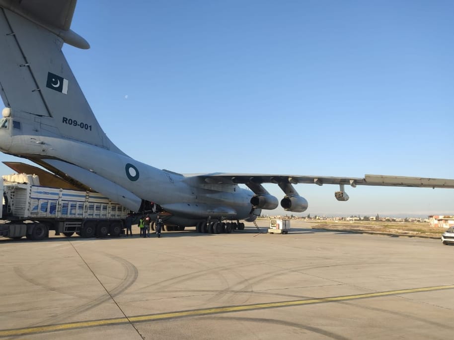 PAF's IL-78 aircraft carrying relief goods arrives in Adana, Turkiye