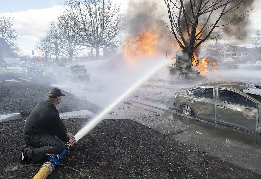 Fiery tanker crash kills driver, burns Maryland homes