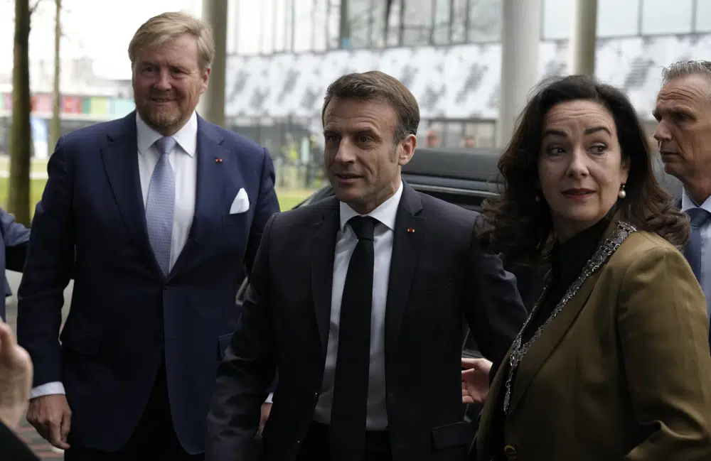 Macron visits Amsterdam University, Protester detained