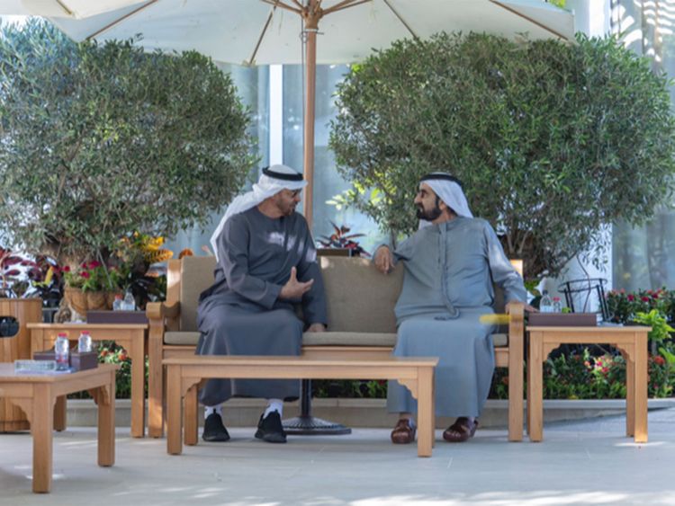 President of UAE meets Mohammed bin Rashid at Al Marmoom in Dubai