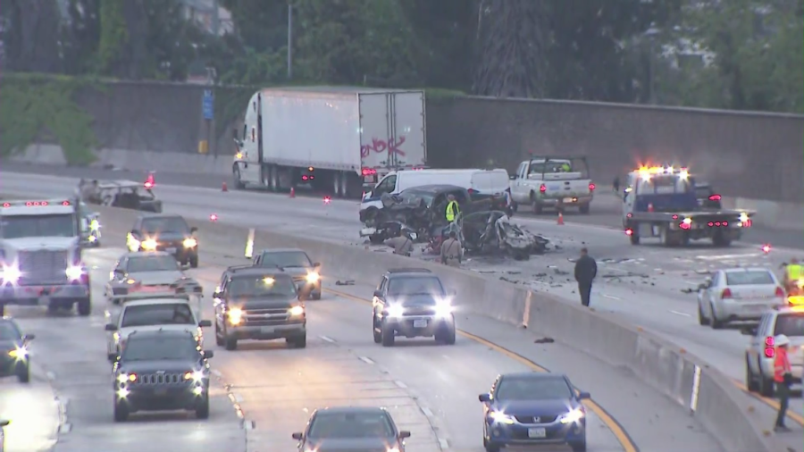 Fiery single-vehicle crash on a Southern California freeway, 5 killed