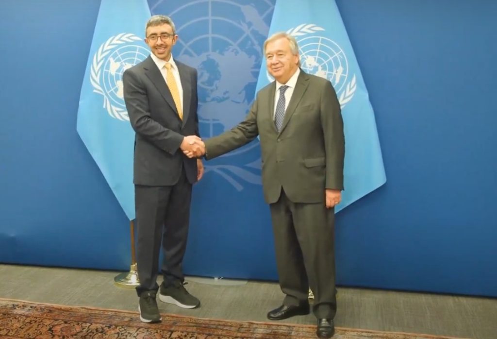 Abdullah bin Zayed meets with António Guterres