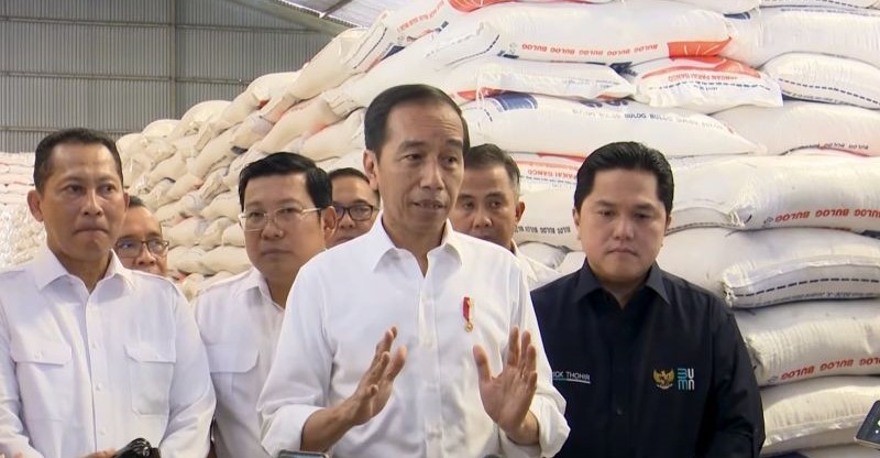 Jokowi inspects government rice reserves at Bulog's warehouses