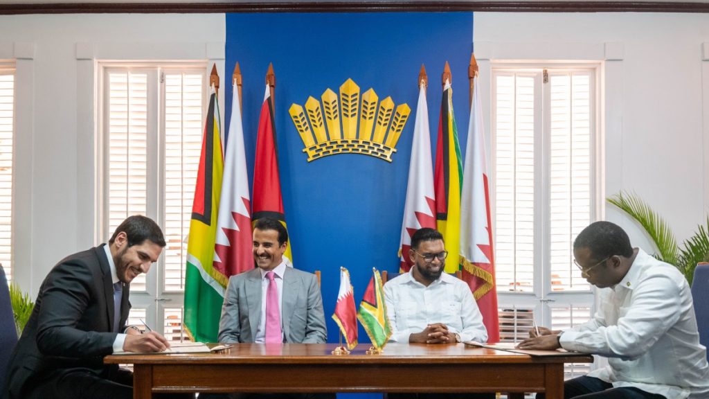 Amir of Qatar, President of Guyana witness signing of agreements, MoU