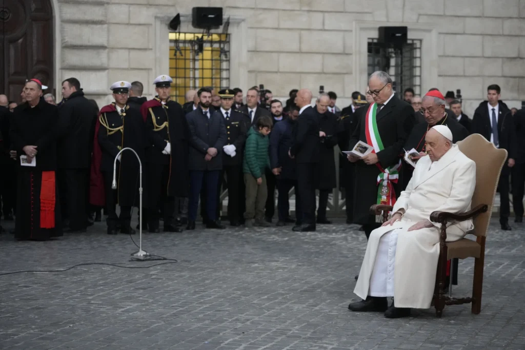Pope makes his first public appearances since being stricken by bronchitis