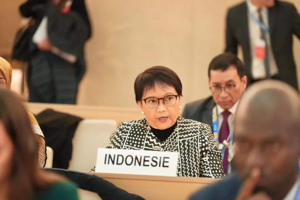 Indonesian FM reiterates support for Palestine at UNHRC Headquarters
