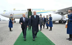 President Tokayev arrives in Azerbaijan