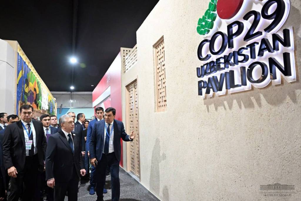 President Shavkat Mirziyoyev Visits National Pavilion at COP29 in Baku