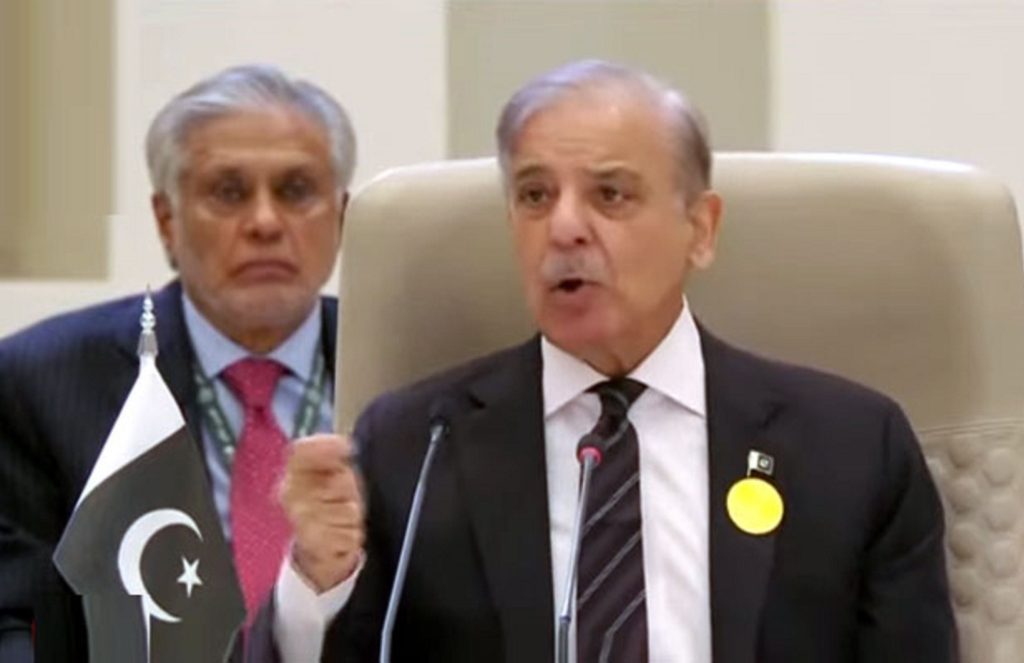 PM Shehbaz Sharif Calls for Immediate Ceasefire and Unity in Support of Palestine at Arab Islamic Summit