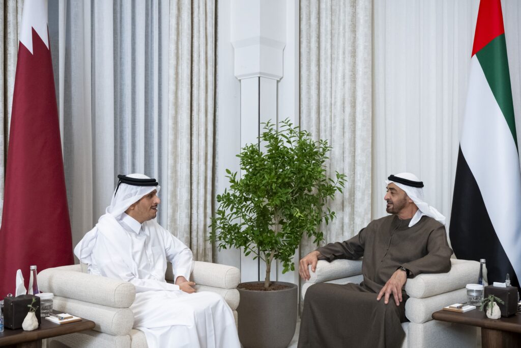 President Sheikh Mohamed bin Zayed Al Nahyan Receives Qatari PM in Abu Dhabi